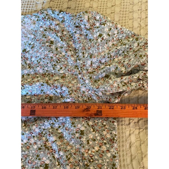 Peasant Blouse Plus Size 2XL Green Print Top Ruffle Elastic Sleeve V Neck Soft - Picture 7 of 8